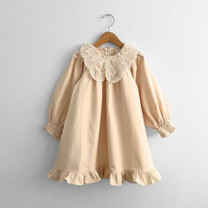 NWT Pretty Girls Peasant Dress Long Sleeve Bohemian Floral Lace Bib Boutique 2T